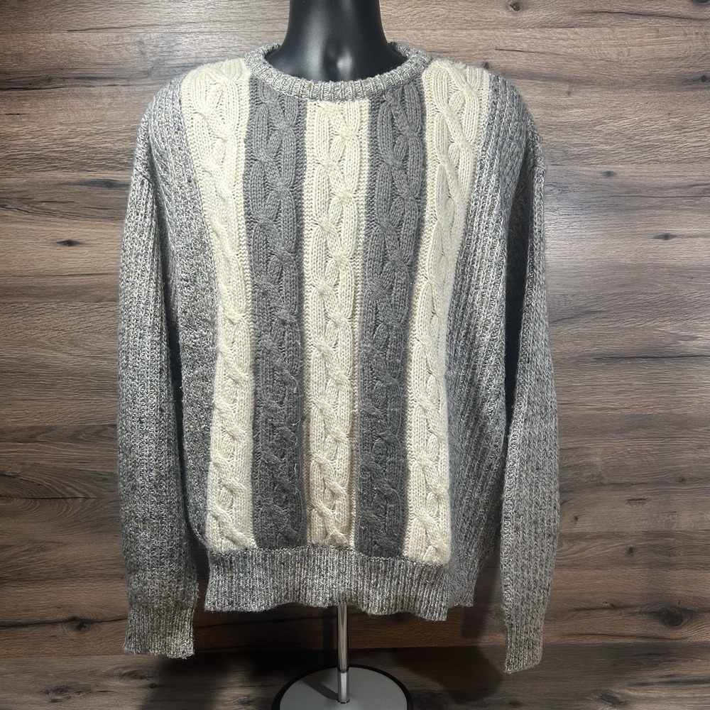 Oleg Cassini Wool Blend Pullover Mens Large Striped Sweater‎ Crew